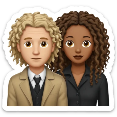 White boyfriend with medium wavy to curly hair with a black girlfriend with shoulder length thin curly dreadlocks sticker