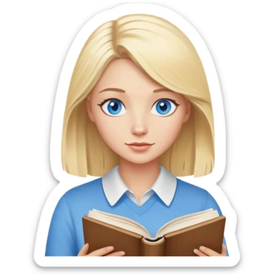 Blonde woman with blue eyes reading a book sticker