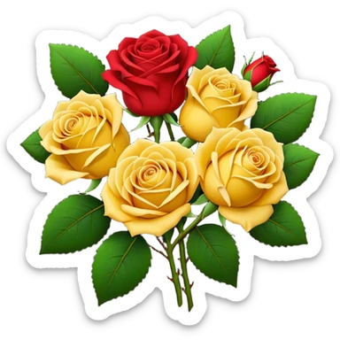 Yellow rose and red rose bouquet with black paper sticker