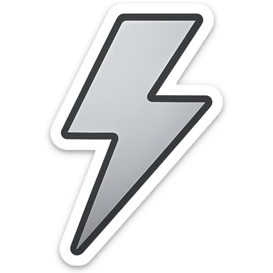 flat silver lightning bolt emoji, monochrome metallic palette, clean vector lines, slight inner shadow for depth, iOS emoji style, 512x512 pixels sticker