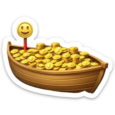 emoji of gold coins on the boat in the sea sticker