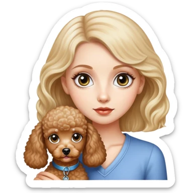A beautiful white girl with big eyes, and a miniature Poodle. sticker