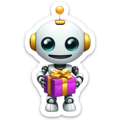 cute robot holds a gift sticker