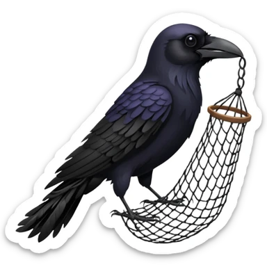 A raven getting caught by a handheld net sticker