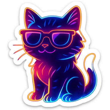 cat with sunglasses with neon glow, vibrant toon style sticker