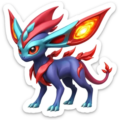 Futuristic volcanic elemental badass cool tough evil Suicune-Bayleaf-Celebi-Pokémon-Fakémon-hybrid-creature sticker