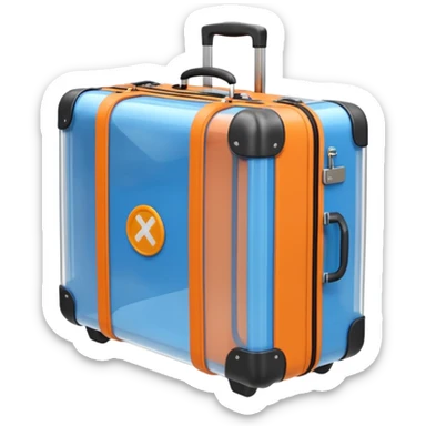 3D render of Suitcase Scan, X-Ray imaging aesthetic, translucent materials showing internal structure, orange and blue airport security style scan of a bag, medical scan style, emoji style, isolated on white background --v 6.0. sticker