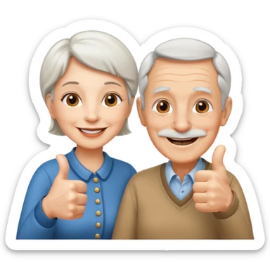elderly man and woman giving a thumbs up sticker