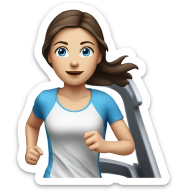 Realistic brunette girl with bright blue eyes running on treadmill  sticker