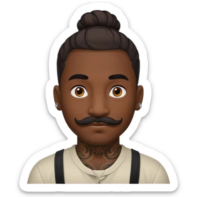 bun hair man and mustache and face tattoos very heavy sticker