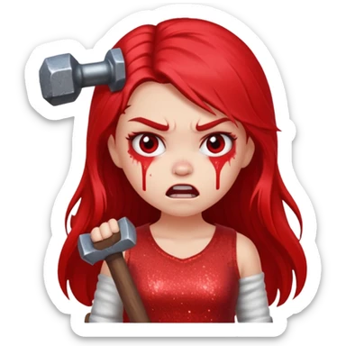 red glitter angry girl with a giant hammer sticker