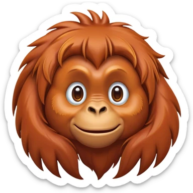 Cinematic Cute Orangutan Portrait Emoji, Head tilted playfully and inquisitively, with a gentle, expressive face accented by soft, flowing fur and round, sparkling eyes brimming with warmth, Simplified yet irresistibly adorable features, highly detailed, glowing with a warm, friendly glow, high shine, affectionate and lively, stylized with a touch of jungle whimsy, bright and endearing, soft glowing outline, capturing the essence of a mischievous yet loving orangutan that seems as if it could swing out of the screen into your arms! sticker