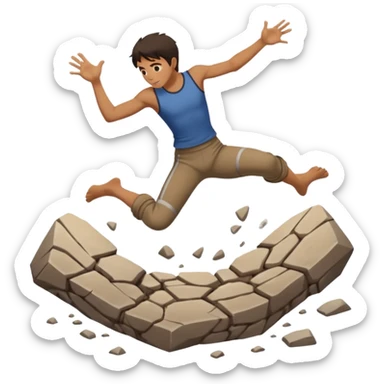 Floor cracking open under feet, character mid-jump sticker