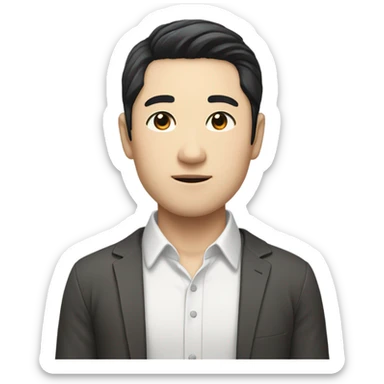 man from japan with white skin and black hair, wear casual shirt  sticker