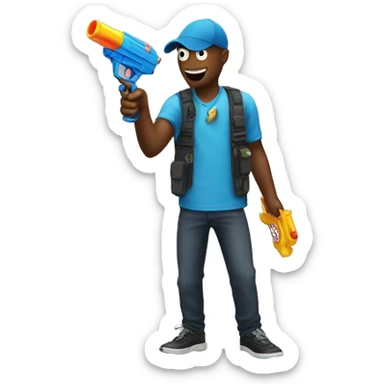 Default emoji pointing a water gun at him self sticker