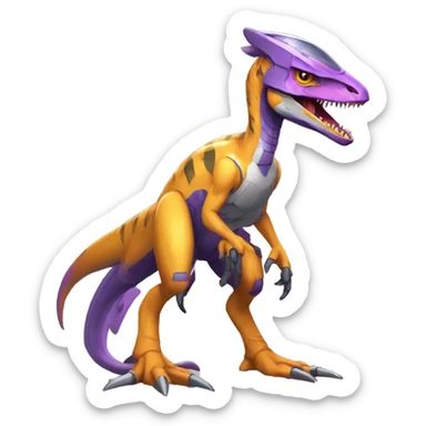 Colorful Edgy Velociraptor-Genesect-Fakémon-Pokémon wearing a with a futuristic helmet And suit Full Body sticker