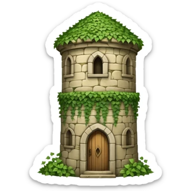 A medieval tall round tower covered in ivy vines. sticker