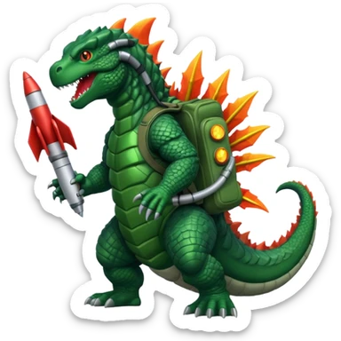 Godzilla flying with a rocket pack sticker