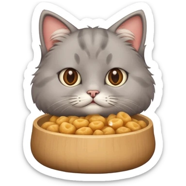 Gray cute cat eating food with cheeks full sticker