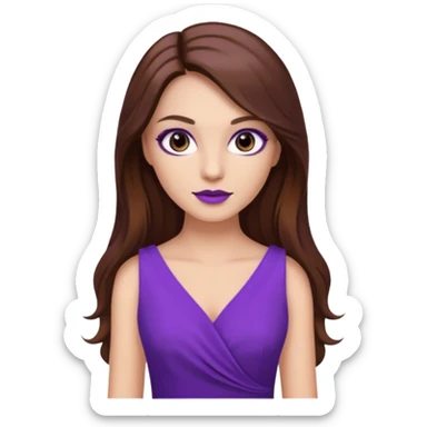 A young woman in 30s with purple dress. Long hair with make up.  sticker