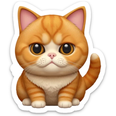 A 3D cartoon orange-ginger Exotic Shorthair cat with flat face, expressive eyes, soft fur sheen, cinematic Memoji rendering. sticker