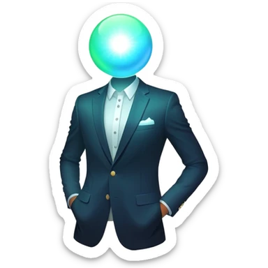 Minimalist glowing aura sphere with subtle blazer or suit jacket silhouette integrated, masculine style essence sticker