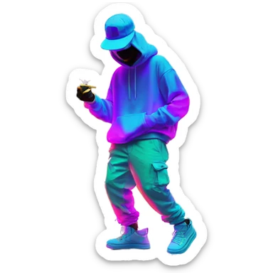 Multicoloured neon person smoking wearing hoodie dancing hip hop bucket hat tropical Skater fashion aesthetic baggy clothes graphic t shirt 420 sticker