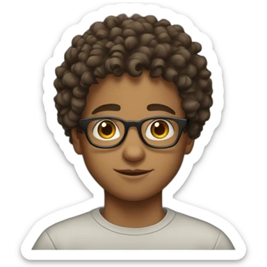 kid with glasses, curly hair, 16 years old, short sticker