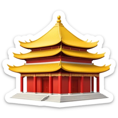 Simple Chinese temple building icon like standard emoji, iconic representation with upturned roof eaves sticker