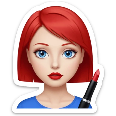una chica con los labios y los ojos maquillados, de piel blanca con el pelo liso corto pelirrojo y ojos celeste sticker