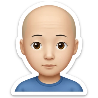 asian boy with a small face, small nose and bald hair sticker