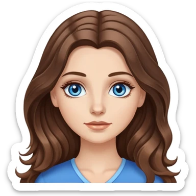 a white girl with really long slightly wavy brunette hair and brown highlights and blue eyes with long eyelashes  sticker