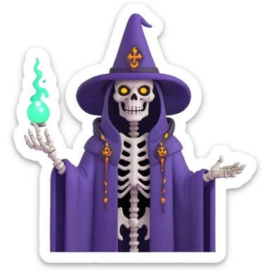undead skeleton lich wizard with glowing eyes sticker