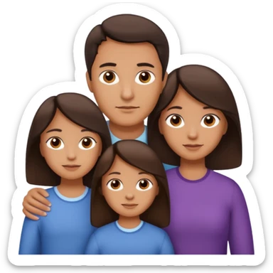 Family portrait with father with dark brown hair and black eyes, mother with light brown hair and brown eyes, three brown little girls with brown eyes sticker