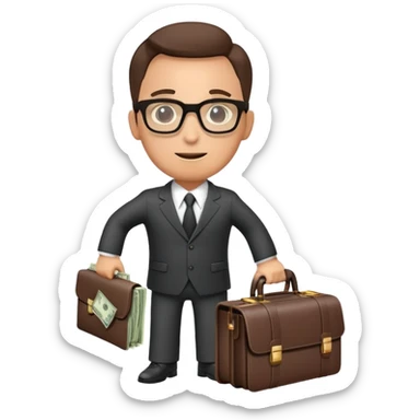 businessman in suit and glasses with an open briefcase full of dollar bills sticker
