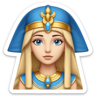Cleopatra vestita da faraone con il cappello da faraone ma con gli occhi azzurri e i capelli lunghi biondi non troppo chiari sticker