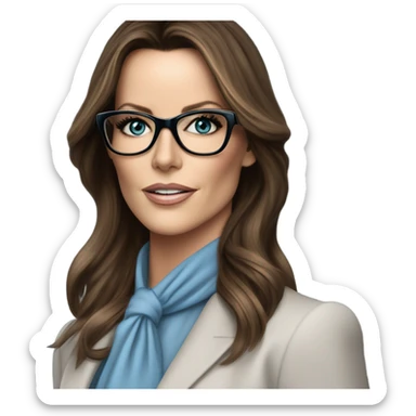  Realistic classy photo Kate Beckinsale blue eyes wearing glasses in a business meeting high fashion  sticker