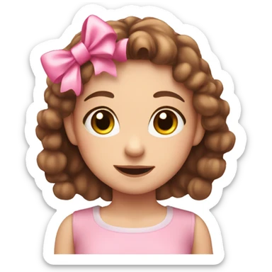 A cute girl with brown hair and small pink bows an sparkles around her sticker