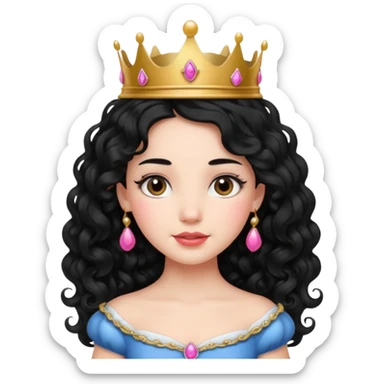 Princess with long curly black hair, small crown sticker