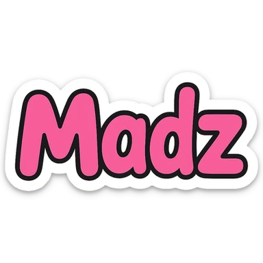 pink logo with the word 'Madz', playful rounded font, square format sticker