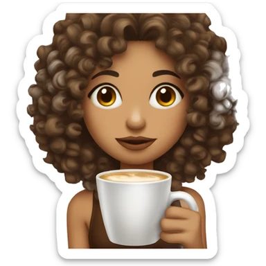 pretty fair skin latina with curly hair sipping coffee  sticker