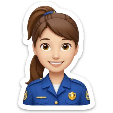 Young Female: ponytail brown haiir, wearing uniform, white skin, smile sticker