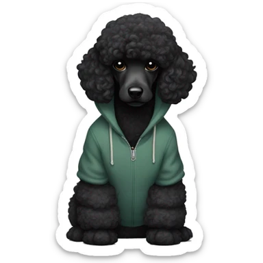 Black poodle wearing a hoodie sticker