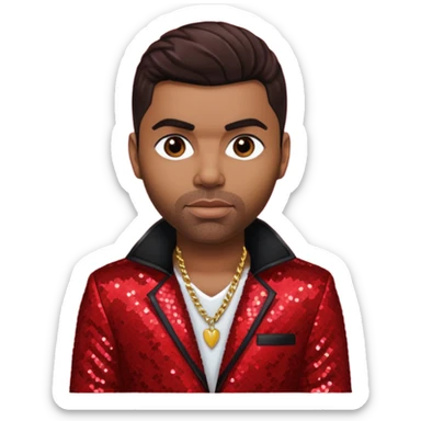 Ginuwine with dark brown hair, red sequin outfit sticker