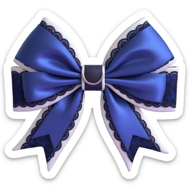 3D emoji gothic bow, midnight blue satin, silver crescent moon, and black lace trim sticker