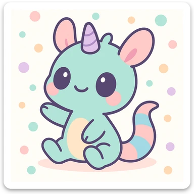cute fantasy creature, small body, oversized head, playful pose, soft colors sticker