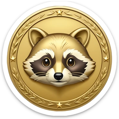 A gold raccoon medal sticker