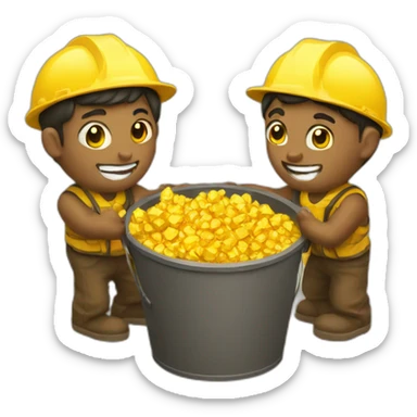 gold workers holding bucket full of gold nuggets sticker