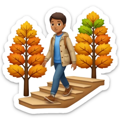 Character walking forward, seasons changing behind each step sticker