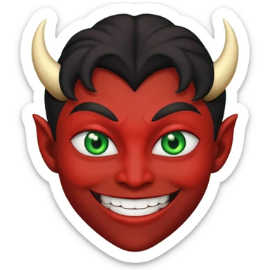 evil person with devilish smile and black face and green eyes sticker